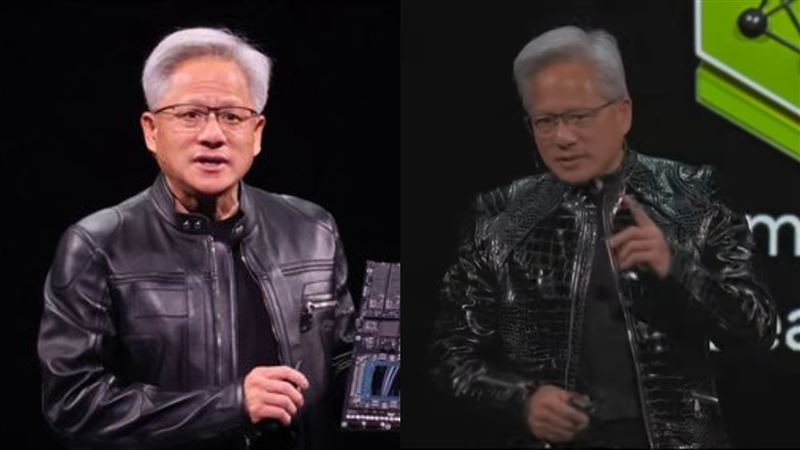 黃仁勳的皮衣變了。（圖右／Yahoo Finance　YT、圖左／記者鄭孟晃攝影）