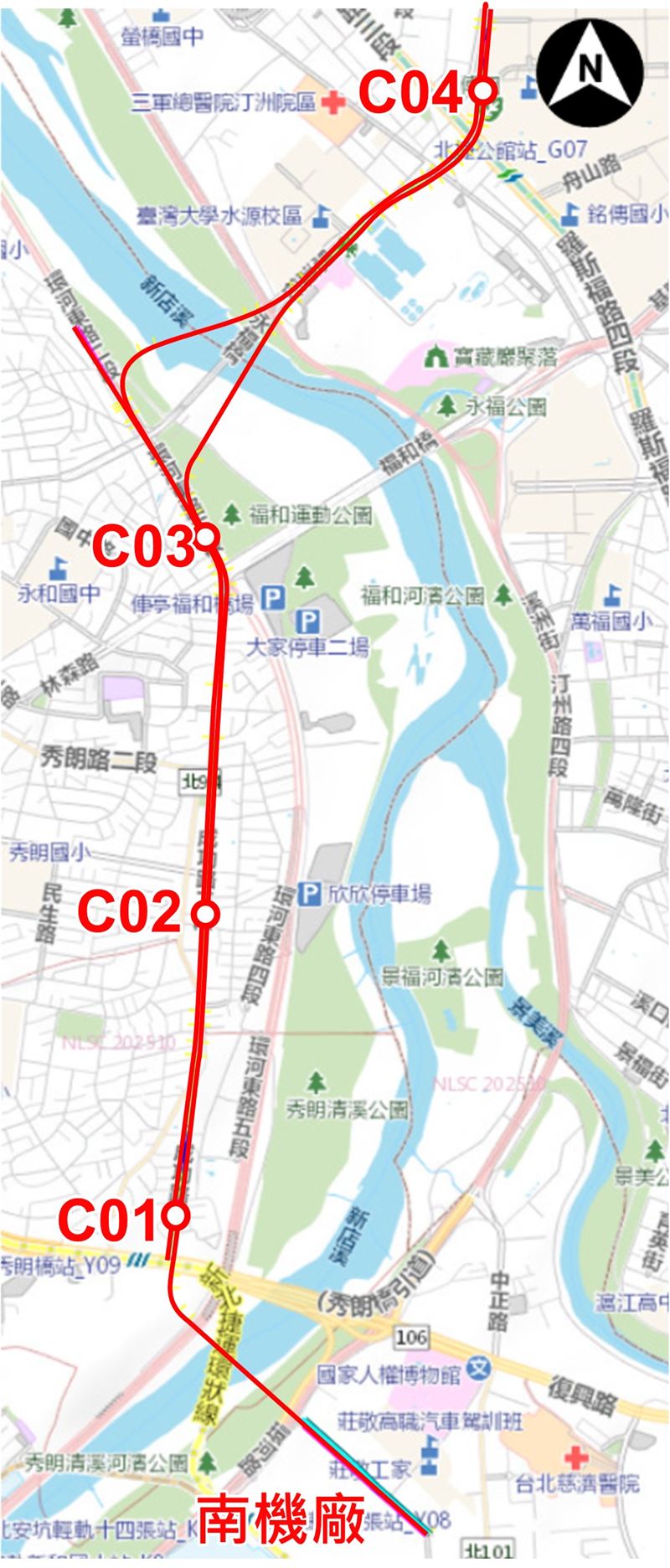 捷運中和光復線（中和公館線）路線圖。（圖／新北捷運局提供）