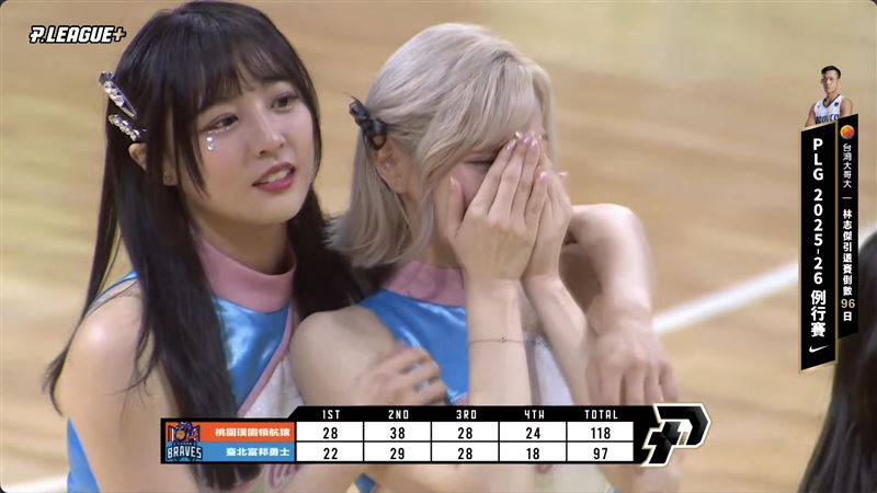 Fubon Angels成員寶兒賽後淚灑球場。（圖／翻攝自PLG YouTube頻道）