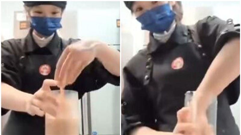 正妹員工「徒手打奶茶」玩印度哏遭炎上