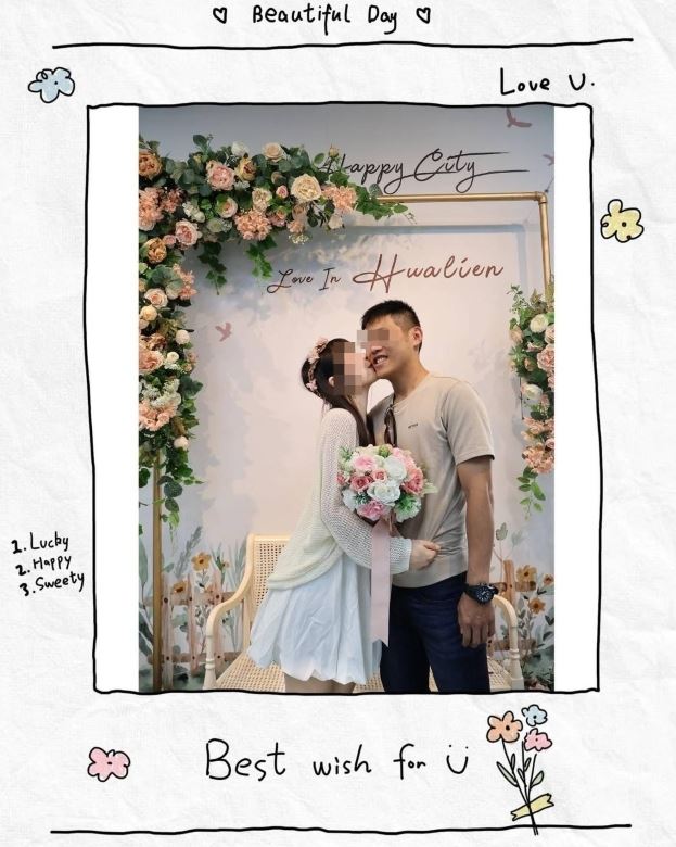 F16V失聯飛官辛柏毅去年5月與同袍妻結婚,二人鶼鰈情深。(圖/翻攝自臉書)