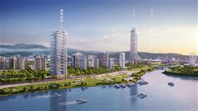 「樺輝詠鑄」座落北士科水岸第一排，將打造雙蝴地標建築，規劃樓高28層，單層4戶、戶戶面河，每一戶都是尊貴的象徵。（圖／業者提供）