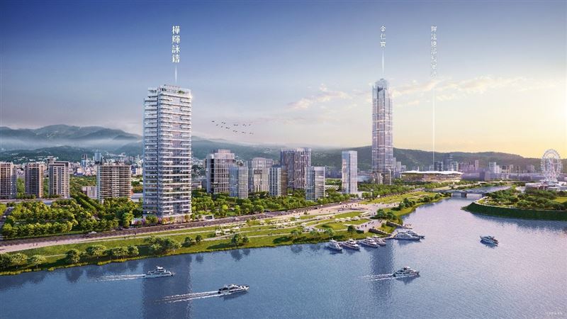 「樺輝詠鑄」座落北士科水岸第一排，將打造雙蝴地標建築，規劃樓高28層，單層4戶、戶戶面河，每一戶都是尊貴的象徵。（圖／業者提供）