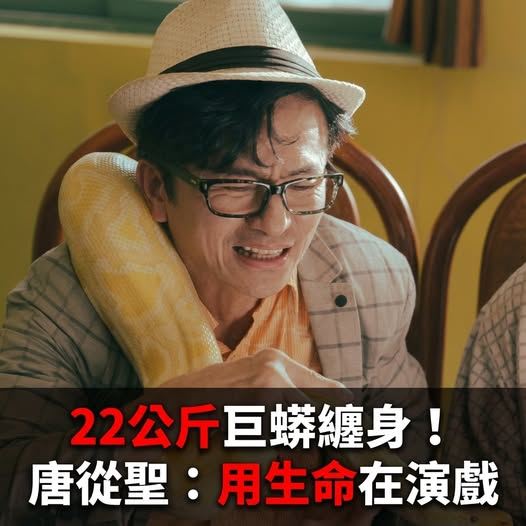唐從聖這次真的拚了!脖子上掛22公斤巨蟒直言「用生命在演戲」(圖/翻攝自《寵物資訊粉絲團 Pet info》臉書)