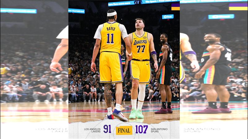 東契奇(Luka Doncic)攻下38分「大三元」,湖人不敵馬刺。(圖/翻攝自湖人推特)