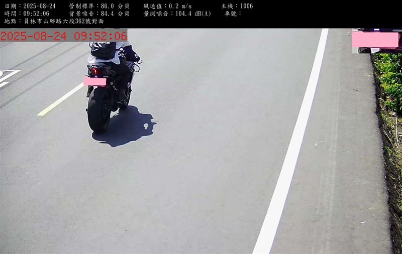彰化縣最熱門的取締地點為員林山腳路,紅色重機飆到104.4分貝。(圖/彰化縣環保局提供)