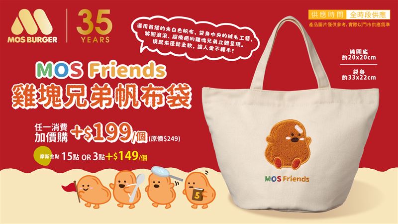 即日起凡任一消費另加價199元即可收藏「雞塊兄弟帆布袋」。（圖／品牌業者提供）