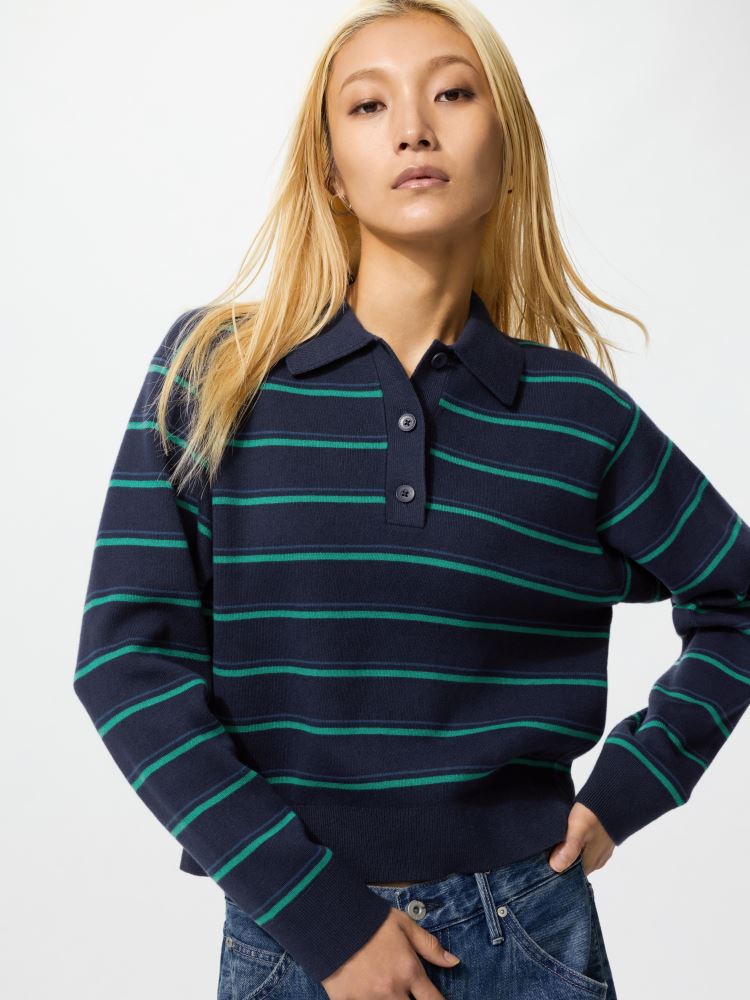 柔滑棉條紋POLO針織衫(長袖)。（圖／品牌業者提供）