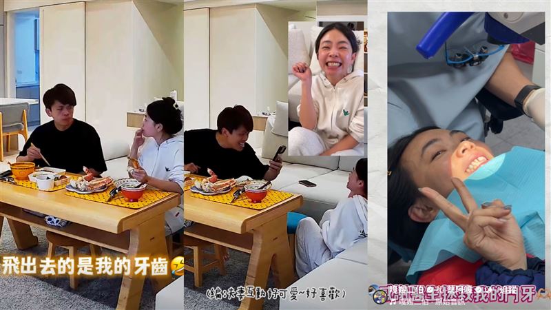 二伯門牙噴飛後，蔡阿嘎第一反應是拿起手機錄影。（圖／翻攝自蔡阿嘎、二伯臉書）