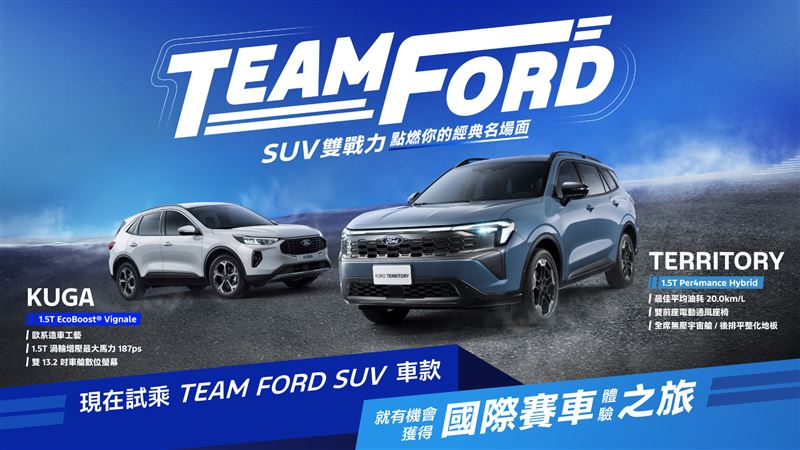 福特Territory與Kuga，啟動「TEAM FORD SUV雙戰力#點燃你的經典名場面」限時活動。（圖／Ford提供）