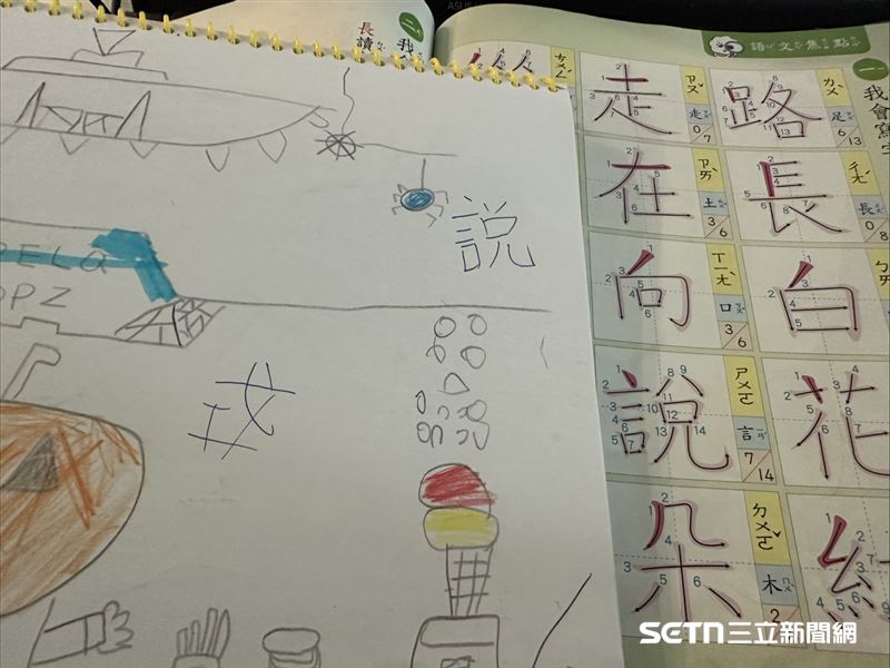 黃小姐表示，自己當年所學的是（圖左）上方為「丷」的「説」，但小一兒子課本卻是（圖右）上方為「八」的標準字體。面對國字寫法與讀音的世代差異，這名台大學霸媽在複習時踢到鐵板，險些鬧出家庭革命。她以此自嘲，即便高學歷也得與時俱進，教導孩子前最好先翻閱現行課本，才不會因「代溝」引發爭執。（圖／記者張雅筑攝）