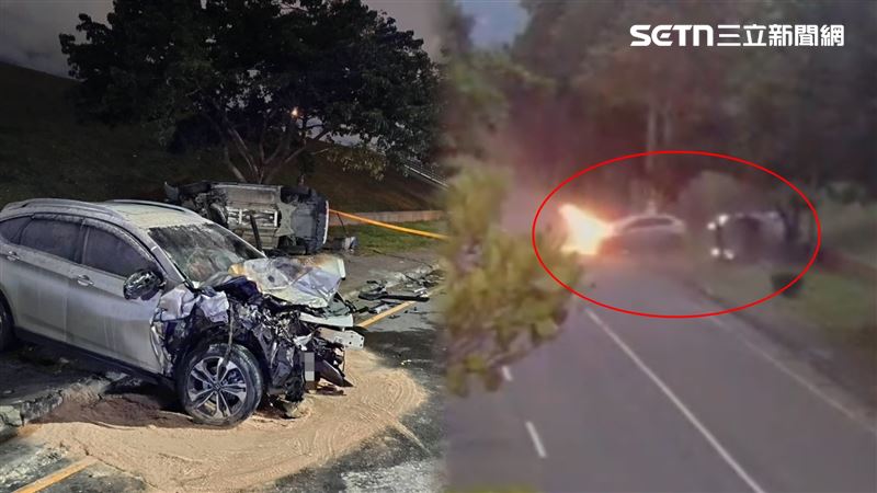 4秒撞臨停…翻肚燒成火球！肇事者噴殘渣