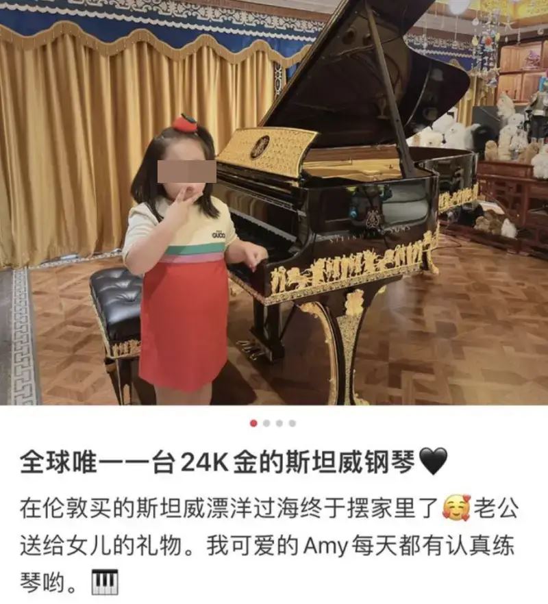 據傳EVa是四川南充人，和陳志育有一子一女，她還為女兒購買24K純金斯坦威鋼琴。（圖／翻攝自微博）