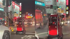 龍潭區近日有一輛無牌照的疑似改裝輔助四輪車，行駛於中正路內側快車道。（圖／翻攝自「爆料公社」臉書）