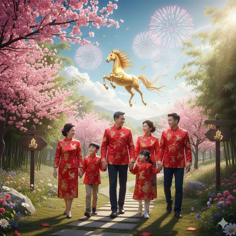 大年初一，許多人會攜家帶眷外出走春，順道拜訪親友討個好兆頭。（示意圖／AI生成）