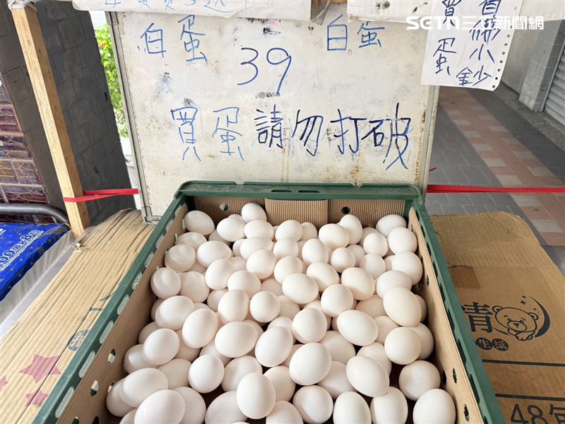 業者表示，幾乎每兩天進一次貨，週六進的雞蛋，僅剩下架上一籃「賣完就沒有了，下午就會漲價」。（圖／記者李育道攝影）