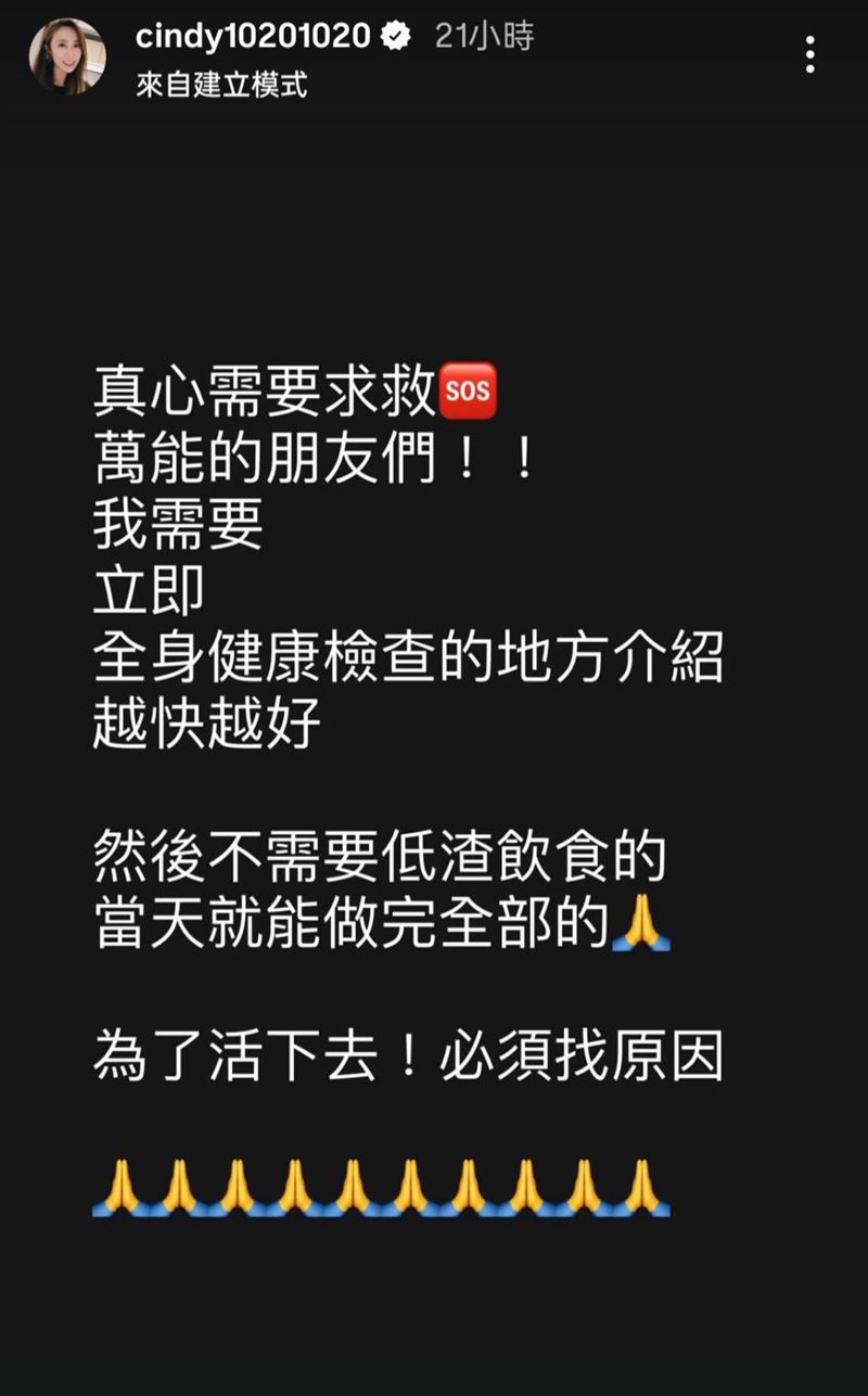 蔡允潔急找能夠馬上健檢的地方。（圖／翻攝自IG）