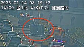 新／國1桃園段事故　4車連環撞「1翻覆」
