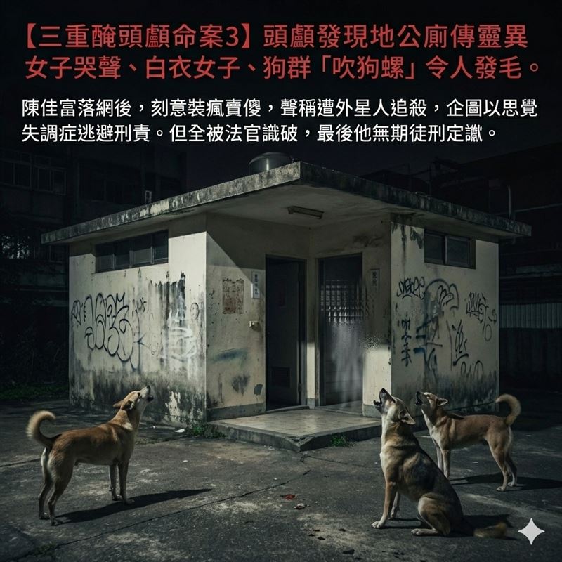 【三重醃頭顱命案3】頭顱發現地公廁傳靈異，當地民眾深夜聽見女子哭聲、目擊白衣女子飄進公廁、深夜狗群「吹狗螺」。（圖／AI 生成示意圖）