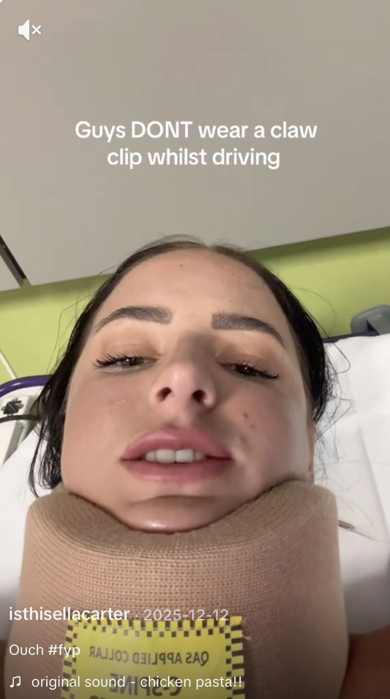 艾拉卡特頸部因撞擊受傷，頭部也因此腦震盪。（圖／翻攝自TikTok）