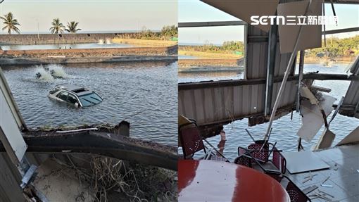 超扯！車爆衝「撞穿」桶仔雞店…墜入魚塭