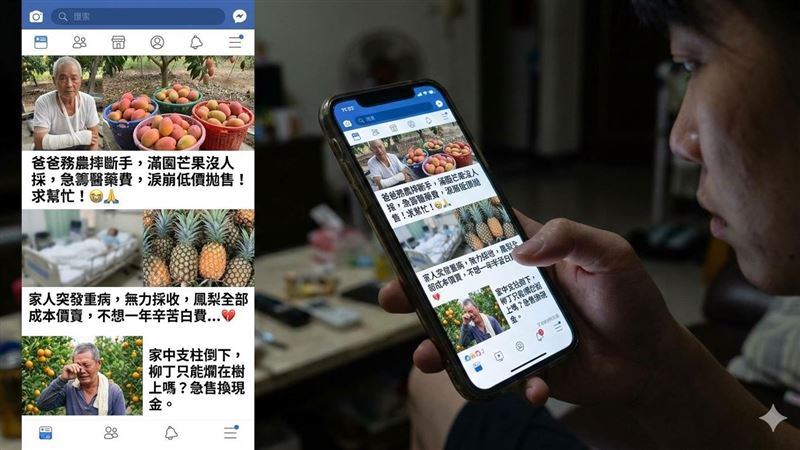 網拍水果「悲情文」說一個故事博同情買單，但真的要小心，因為這招也是詐團常用的騙術之一。（圖／AI生成示意圖）