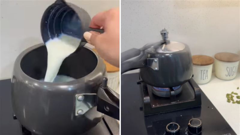 一位外國媽媽用壓力鍋煮奶茶，她表示這樣速度很快。（圖／翻攝自IG@mealsandmilestones）
