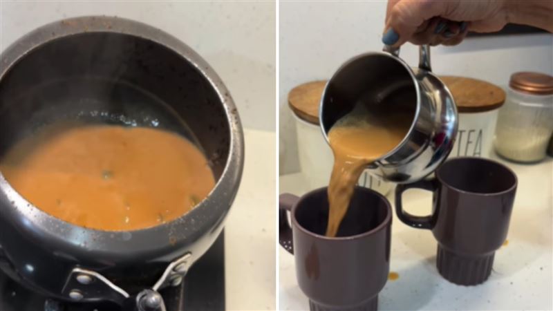 煮好的奶茶經過濾茶葉、香料渣即可飲用。（圖／翻攝自IG@mealsandmilestones）