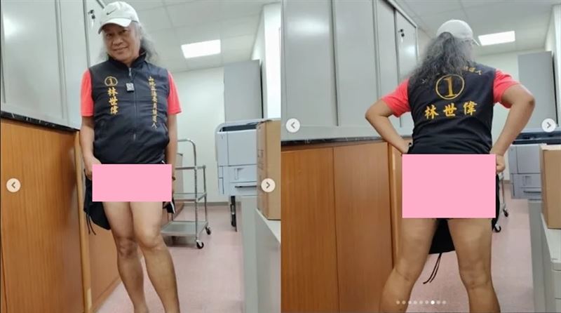 林世偉曾穿透視網狀內褲，私密處被一覽無遺，隨後Threads帳號遭檢舉停權。（圖／翻攝自林世偉IG）