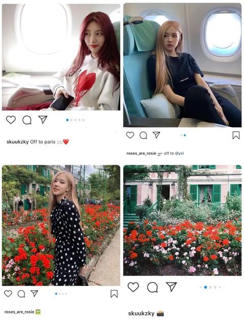 BLACKPINK ROS&Eacute;與秀智在IG曬出的同款照片，掀起兩人的「戀愛說」。（圖／翻攝自IG）