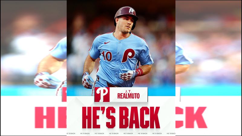 費城人簽回捕手瑞爾穆托（J.T. Realmuto）。（圖／翻攝自MLB X）