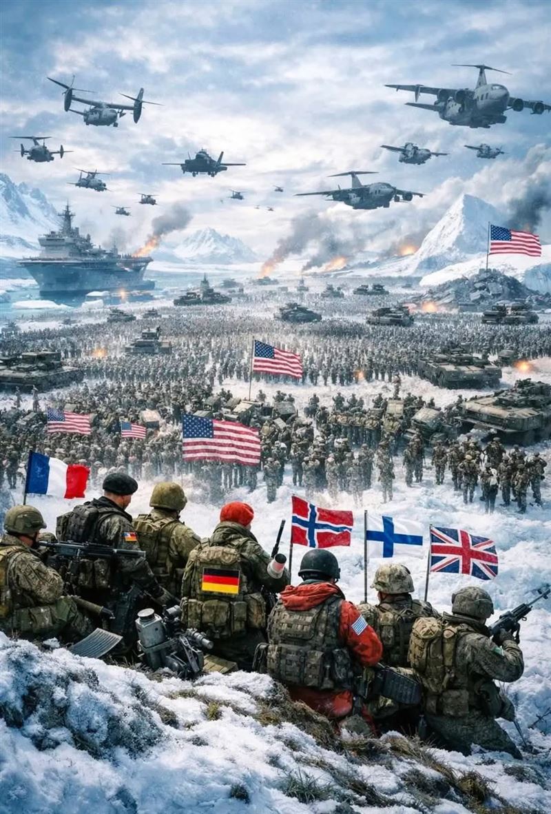 X平台網友貼出圖片，顯示北約共抗美國侵略格陵蘭。（圖／翻攝自X平台 @mandala_mandy）