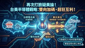 經濟部高度肯定！美光斥資 569 億收購力積電銅鑼廠，確認台美半導體「雙向加碼」戰略。此舉助攻力積電切入 HBM 供應鏈，更帶動在地設備需求。官方強調，大廠重壓台灣，證明我國穩居全球 AI 高階製造核心樞紐！（AI製圖）