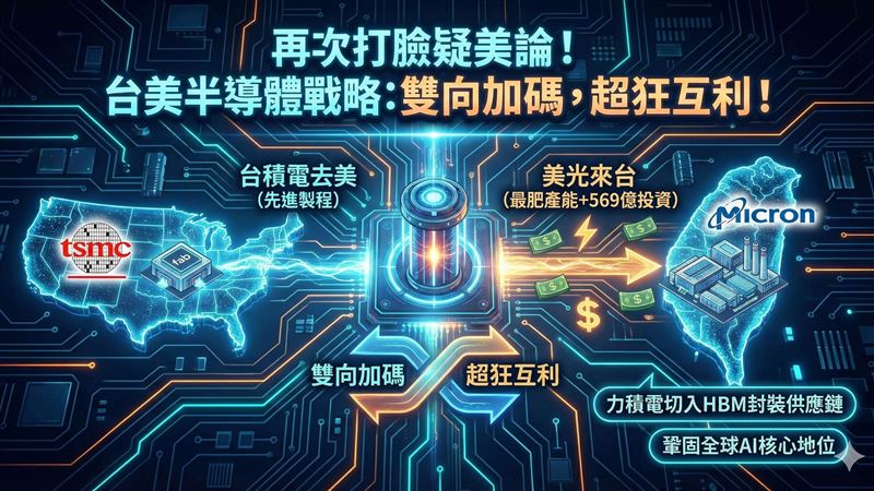 經濟部高度肯定！美光斥資 569 億收購力積電銅鑼廠，確認台美半導體「雙向加碼」戰略。此舉助攻力積電切入 HBM 供應鏈，更帶動在地設備需求。官方強調，大廠重壓台灣，證明我國穩居全球 AI 高階製造核心樞紐！（AI製圖）