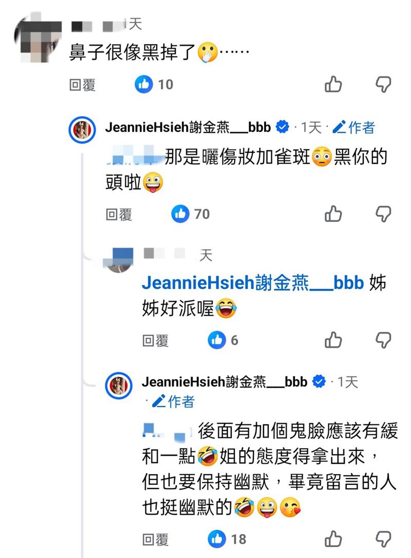 謝金燕反擊酸民。（圖／翻攝自臉書）