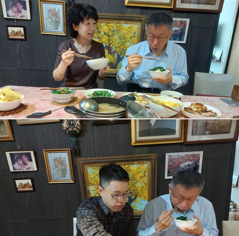 陳佩琪曬柯文哲父子吃飯照，孟買春秋酸「吃個飯也要換位子照相」。（圖／翻攝自陳佩琪臉書）