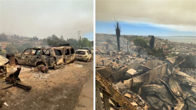 災後路邊都是燒焦的房子和被摧毀的房子殘骸。（圖／翻攝自X平台 @dailyfender）