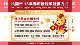 搭車注意！桃園計程車春節加成出爐　計價方式這裡看。（圖／桃園電子報提供）