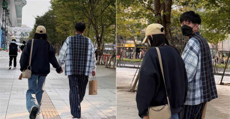 讀者在光復南路上巧遇李易、六月夫妻。（圖／讀者提供）