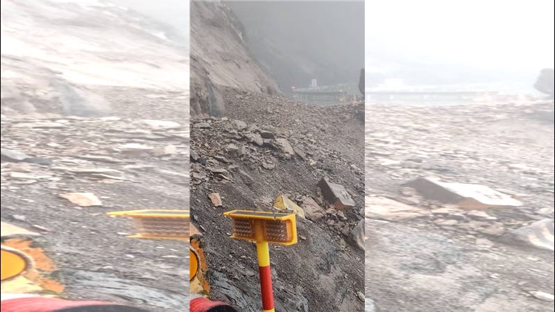 北橫公路台7線68.7公里處 (明池路段）上邊坡土石崩落。（圖／翻攝畫面）