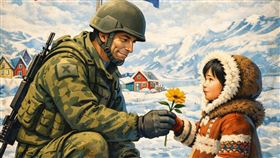 網友製作的歐盟防禦格陵蘭宣傳圖片。（圖／翻攝自X平台 @Frid45）