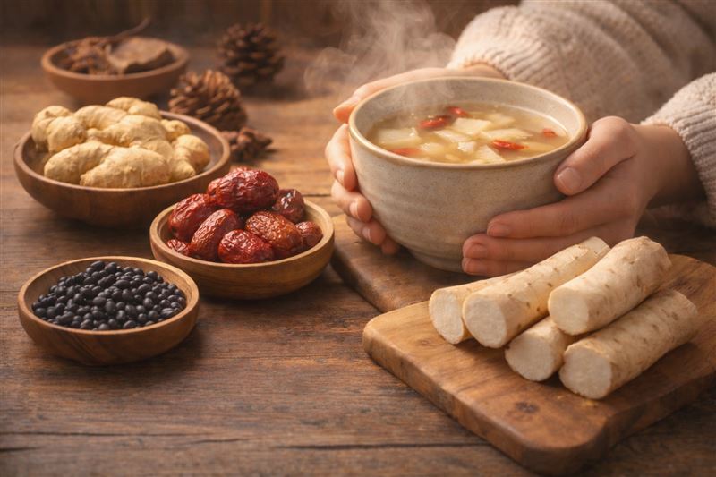 多攝取薑、紅棗、黑豆、山藥等溫補食材。（示意圖／CANVA製作）