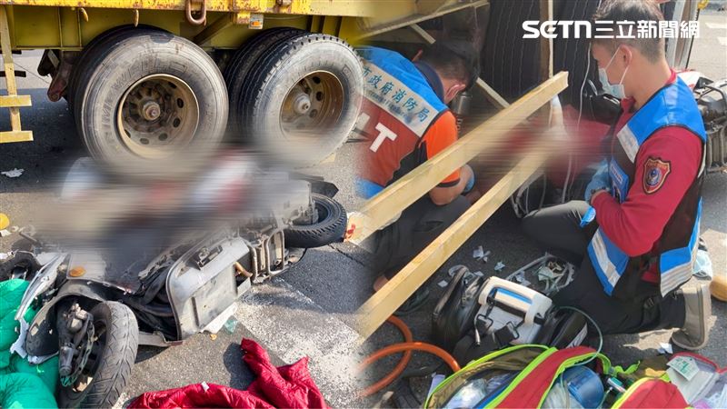 40歲女騎士，人車卡在輪下動彈不得，不斷失血伴隨哀嚎聲。（圖／民眾提供）