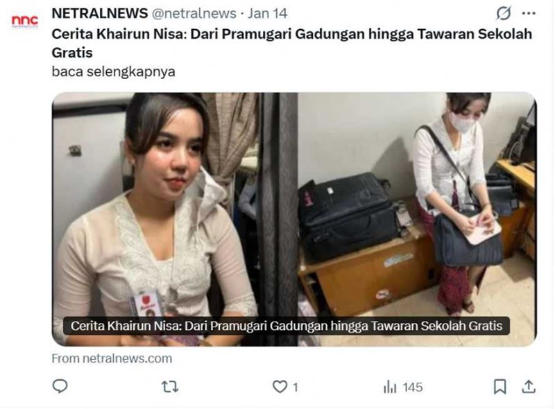 凱倫妮莎身穿仿製峇迪航空制服出現在雅加達機場，試圖冒充空服員登機，最終遭機組人員識破。（圖／翻攝自Netral News）