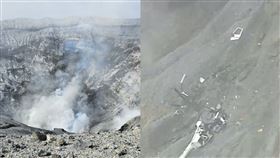 消防單位指出，先前在阿蘇中岳第一火山口北側區域發現機體殘骸，經序號確認，其正是失蹤的直升機。（示意圖／讀者提供）
熊本縣警方曝光機身殘骸畫面。（圖／翻攝自X）
