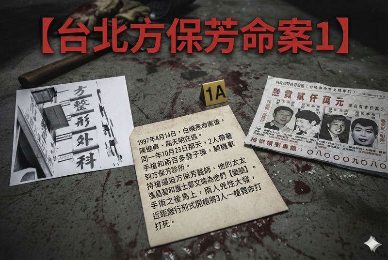 【台北方保芳命案1】陳進興、高天民殘殺方保芳夫婦、女護士3人人。全部一槍斃命，殘忍行刑式槍決。（圖／AI 生成示意圖）