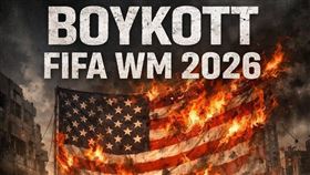 匿名者(Anonymous)的德國組織張貼杯葛美國世界盃的AI生成海報。（圖／翻攝自X平台 @Anonymous00708）