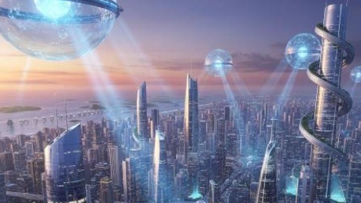 2050年核融合城市概念圖。（圖／AI生成）
