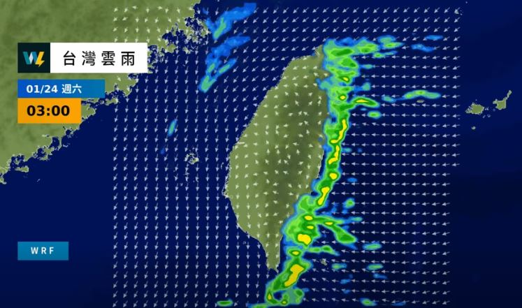週末至下週一台灣周邊轉為偏東風環境，除東部地區局部有零星降雨外，其他地區為多雲到晴的好天氣。（圖／翻攝自天氣風險臉書）