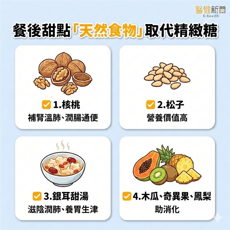 過年過節大魚大肉，飲食怎調理？ 餐後甜點「天然食物」取代精緻糖。（圖／醫健新聞網提供）